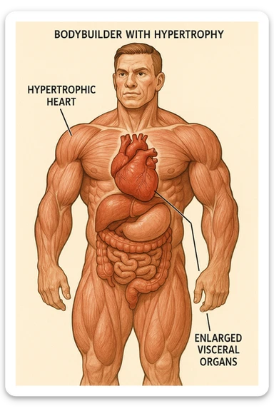 bodybuilder con ipertrofia cardiaca e viscerale immagine anatomica medica sticker