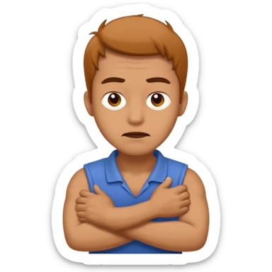 a mad holding his neck crossung arms sticker