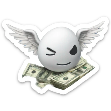 A wad of dollars with wings lies on a cloud sticker