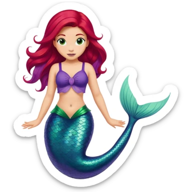Disney Ariel mermaid with red hair swimming, green fish tail, purple top sticker