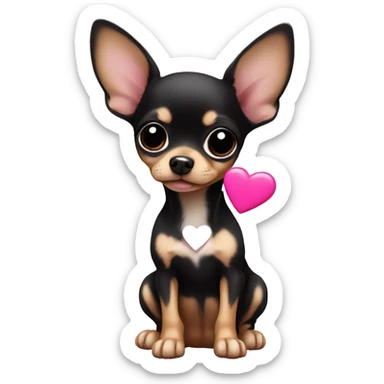 black & tan chihuahua puppy with a pink heart sticker