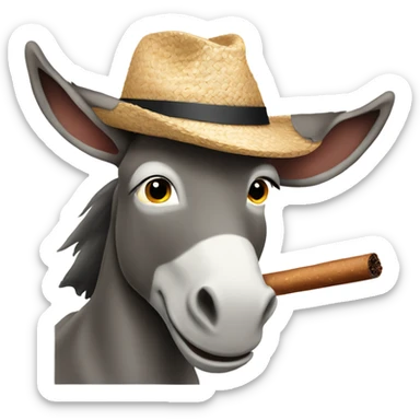 Donkey wearing a straw hat and smoking a cigar sticker