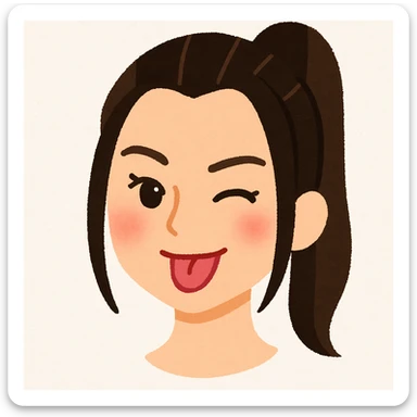 Kendall Jenner's head in Irasutoya style, expressive face, clean lines, light background, playful look sticker
