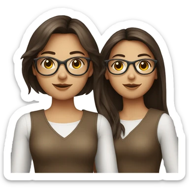 two brunette girls, only one have glasses sticker