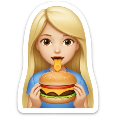 This girl with long blond hair eating a cheeseburger sticker