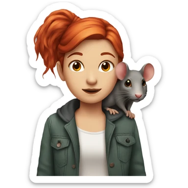 girl with red hair with a rat on her shoulder sticker