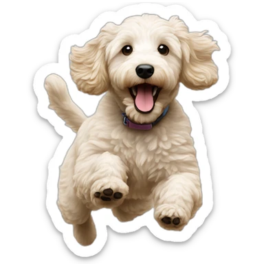 white goldendoodle jumping sticker