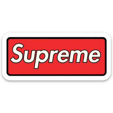 Supreme logo with bold white text on a red box, minimalistic streetwear logo, clean and modern sticker