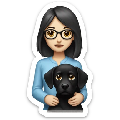 bob haired Brunette with glasses and blue eyes Girl with black shitshu dog. Girl has blue eyes sticker