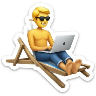 man working with a macbook pro on a deckchair sticker
