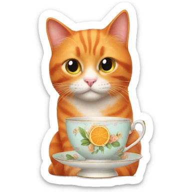 Orange cat at tea party sticker