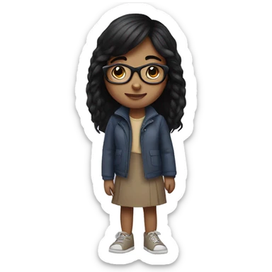 girl with medium black hair, glasses write  sticker