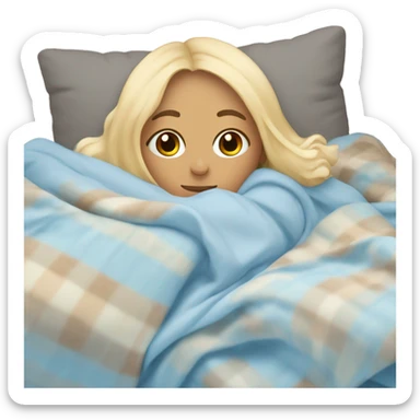 pastel blue blonde girl covered in blankets and lying on a pillow sticker