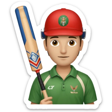 i want a emoji suitable for a logo s well.
it should contain a man holding cricket bat and is wearing all the cricket accessories with no human face  sticker