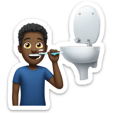 black guy brushing teeth wearing a dark blue t-shirt sticker
