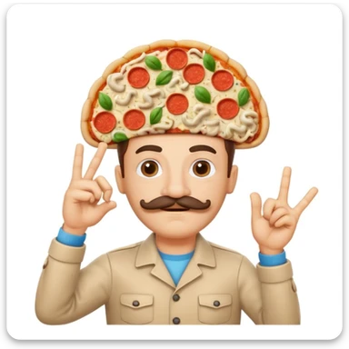 fun brain with a mustache gesturing the Italian hand sign with a backdrop of pizza and pasta sticker