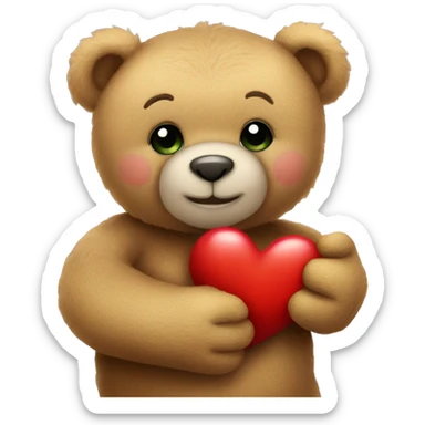 Teddy bear hugging heart sticker