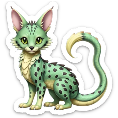Realistic cool badass swampy greenish dark edgy spooky Flurry furry scary slimy oily glossy wet gloomy dusky scaly sergal-serval-possum-sphynx-Koi-sergal-fusion-animal-hybrid-creature with a snake-tail sticker