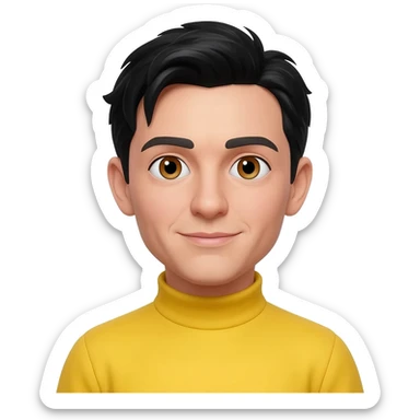 Greg Wiggle from the wiggles with hazel eyes, black hair, yellow metallic turtleneck shirt sticker