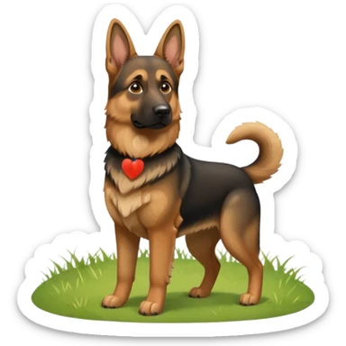 A German Shepherd standing alert on a grassy hill, looking into the distance with its ears perked. Realistic outdoor lighting, strong and intelligent expression, professional pet photography. sticker