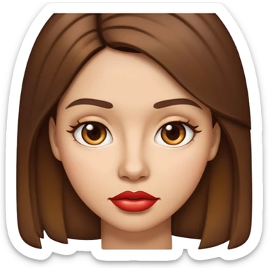 IOS emoji woman, light skin, medium-length brown hair, brown eyes, big lips, in IOS emoji woman, light skin, medium-length brown hair, brown eyes, big lips, in IOS emoji style sticker