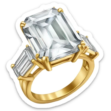 Big diamond ring emerald cut gold band sticker