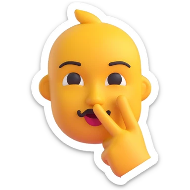 3D emoji of a face with finger over lips, making a 'shh' gesture sticker