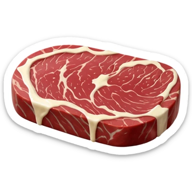 raw rump steak cut, thick oval shape, deep red muscle tone, fine-grained texture, light marbling, thin edge creamy white fat, smooth moist freshly sliced surface, no plate or garnish, transparent background, soft lighting, subtle shadows, emoji scale sticker