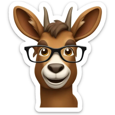 happy smart smiling brown chamois with horns with glasses right profile sticker