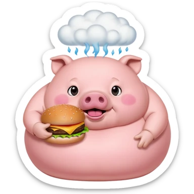 fat obese pig eating burger with fart cloud surrounding around it sticker