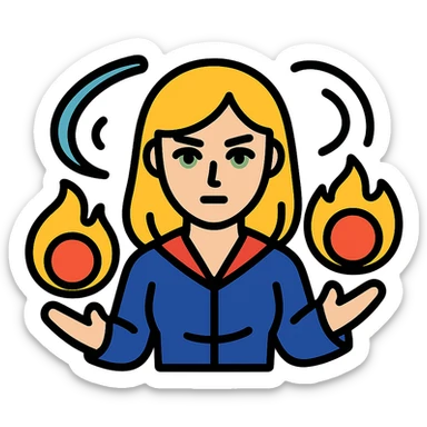 blonde woman with green eyes casting fireballs with magical energy swirling around her, color outline icon style sticker