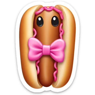 Hot dog wearing a pink bow sticker