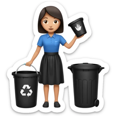 full body housekeeper putting black trash bag in the trash can sticker
