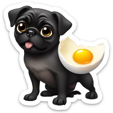 Black pug eating a egg  sticker