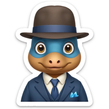 cute blue platypus with a detective hat and monocle on his eye, no  hands, looks like a platypus but blue, the hat and suit are not blue sticker