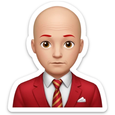 man Bald with red necktie, red dress,tatto. sticker