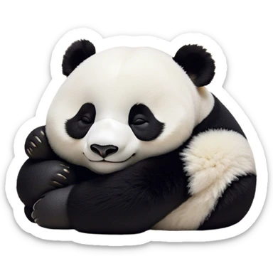 Meme-Worthy Cute Sleeping Panda Portrait Emoji, Head resting peacefully with a contented smile, showcasing a delightfully robust build and a luxuriously soft black and white Fur, eyes shut in a serene, restful nap, Simplified yet hilariously adorable features, highly detailed, glowing with a soft, drowsy light, high shine, relaxed and utterly lovable, stylized with an air of playful laziness, bright and heartwarming, soft glowing outline, capturing the essence of a comically sleepy panda, so meme-worthy it feels like it could instantly become the next viral sensation of adorable slumber! sticker
