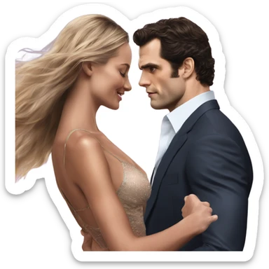 realistic photo of Henry Cavill close dancing with a beautiful  victoria secret model  sticker