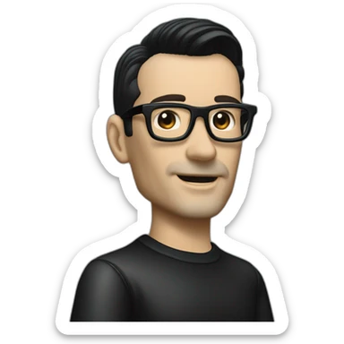 small photo realistic left arm waving Ralf Hutter from Kraftwerk, short straight black hair, Dark Brown eyes, black glasses, thin, black shirt, left side view sticker