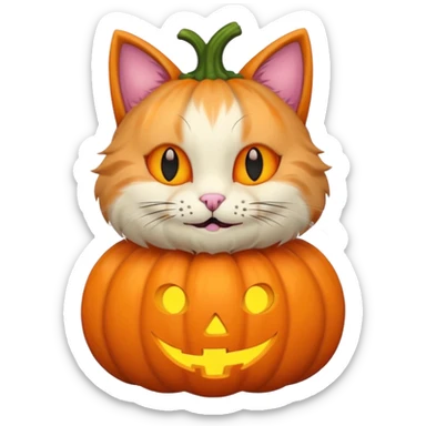 pastel halloween cat with pumpkin sticker