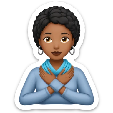 Make a emoji with a women putting her hands around her neck crisscrossed and make her black  sticker