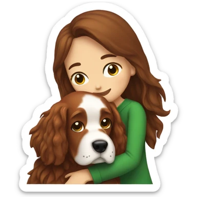 Brunette white girl hugging an irish setter dog sticker