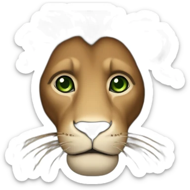 brown lion with a dark brown mane and green eyes sticker