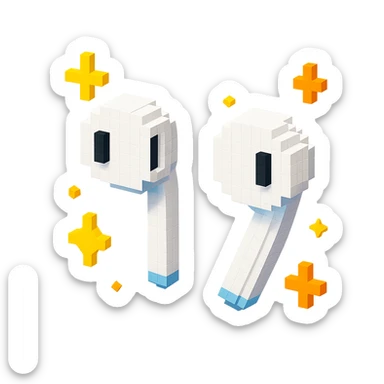 white EarPods headphones with a playful twist, floating in space, surrounded by tiny stars sticker