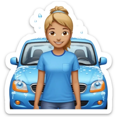 car washer woman with car  sticker