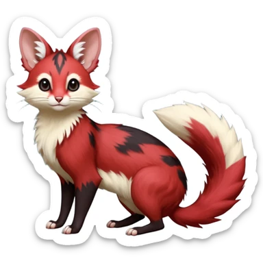 Crimson-Red, black-pointed, soft natural realistic romantic vintage antique divine beautiful elegant pretty precious cute young youthful  Fakémon-Pokémon-opossum-feline-mouse-serval-caracal-chinchilla-Minccino-Cinccino-Meowstic-rodent-hybrid-creature with a big fluffy bushy tail (full body) sticker