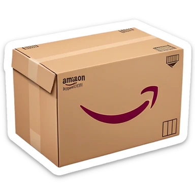 Amazon package with burgundy amazon logo sticker