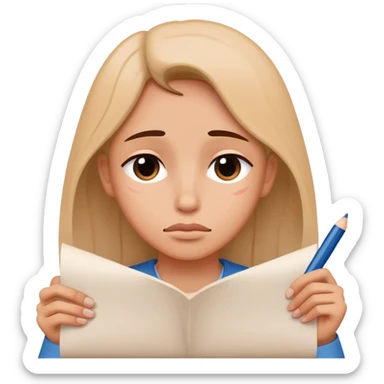 Person writing "Dear God" on paper with hopeful tearful expression sticker