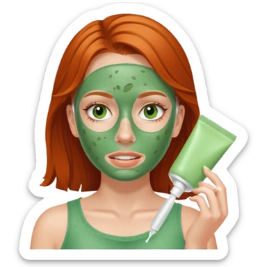 White girl with freackles doing skincare mask sticker