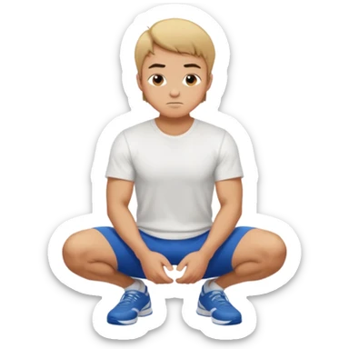 A regular man squatting with his hands on his knees sticker